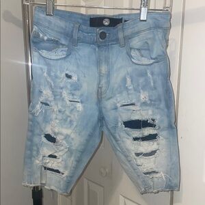 Jordan Craig Blue Distressed Bermuda Shorts